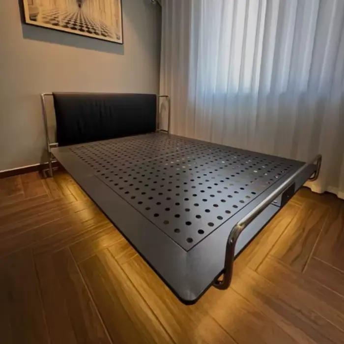 Lit 180x200 200x200 200x220cm Moderne de Luxe Suspendu en Acier Carbone, Lits et Cadres de Lit pour Chambre à Coucher, Lit Double Queen en Cuir Véritable