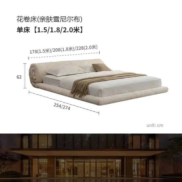 Lit double moderne et simple en tissu de luxe nordique