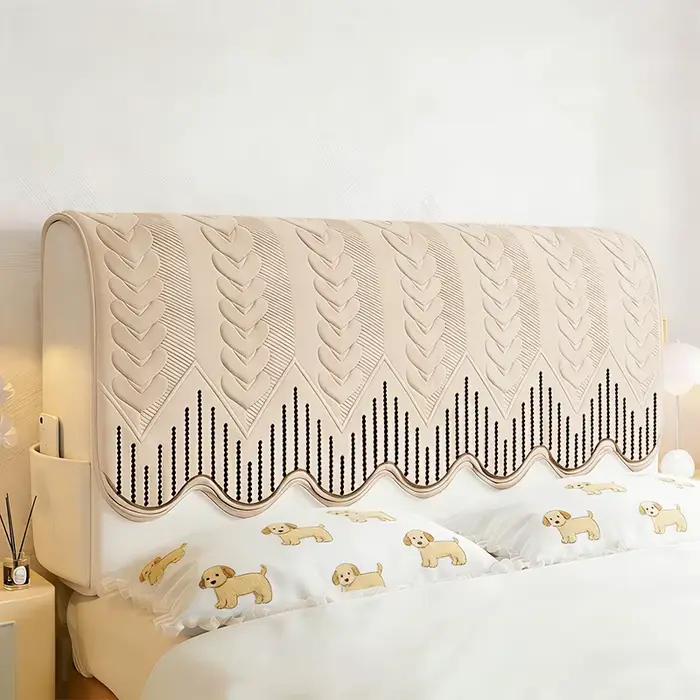 Housse de tête de lit matelassée avec broderie à motif géométrique, extensible, anti-poussière, avec poche latérale, protège-tête de lit