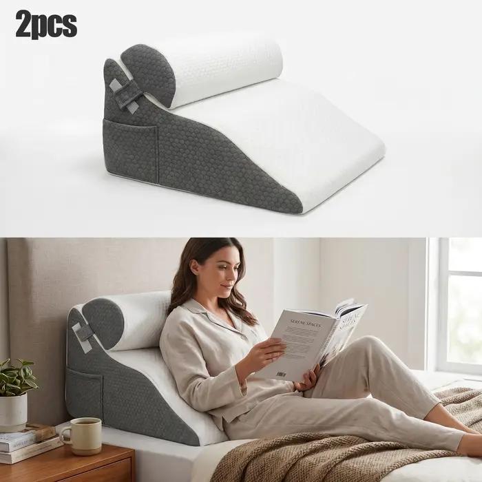 Ensemble de 2/3 oreillers ergonomiques en forme de cale avec poche latérale