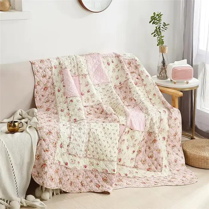 Couverture à carreaux floraux, couette en coton, couvre-lit sur le lit, couette appliques, couvre-li