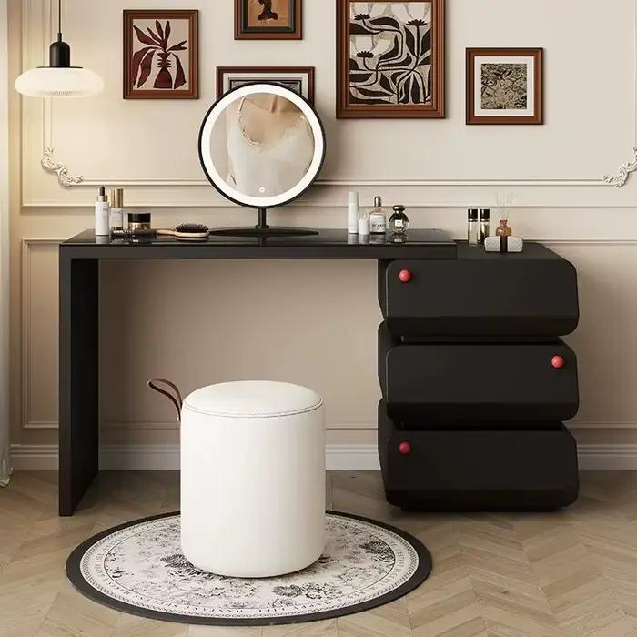 Coiffeuse noire avec miroir, meuble de rangement, séparateurs d'angle, style Mid-Century, pour chambre à coucher, en promotion