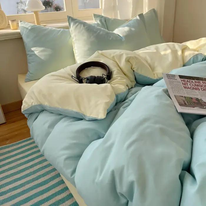 Parure de lit en coton 4 pièces avec drap plat