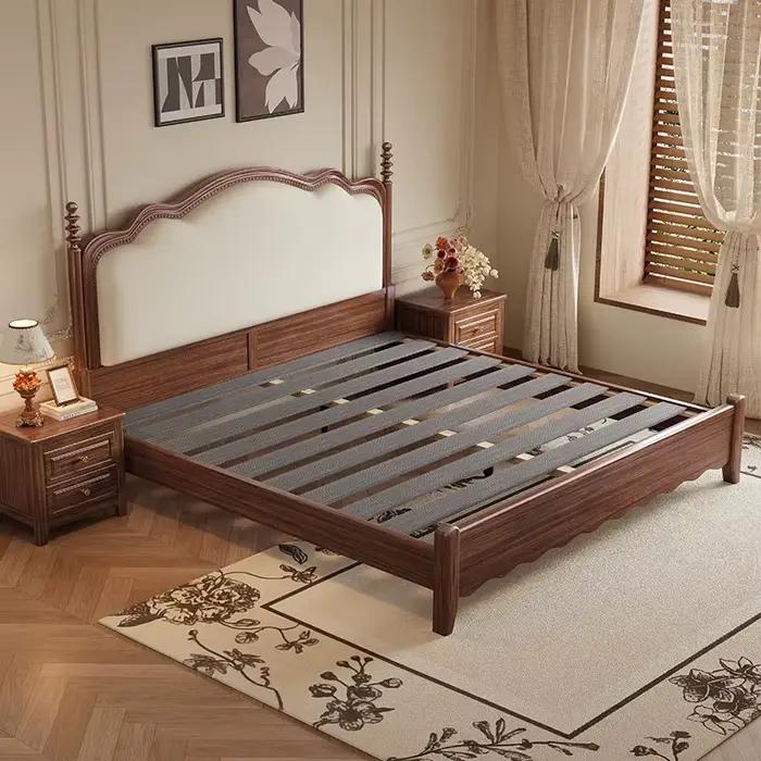 Lit en bois 150x200cm, lit double moderne capitonné, lit surélevé pour hôtel, camarotes pour chambre