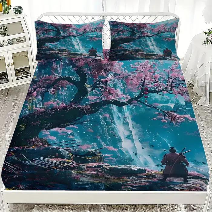Drap de lit de Style japonais, drap-housse doux à impression numérique sans taie d'oreiller, décoration de chambre à coucher, cadeau pour anniversaire, linge de lit, 1 pièce