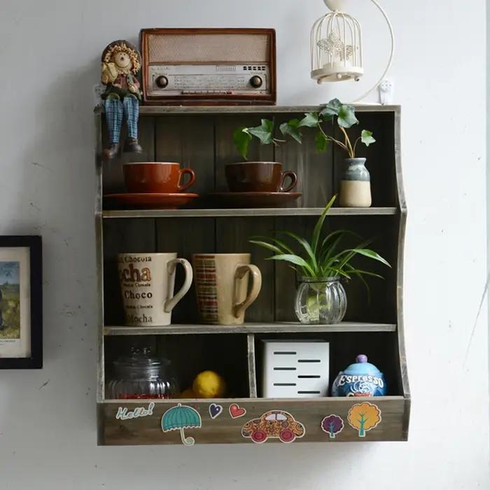 Armoire de rangement montée sur étagère murale en bois massif