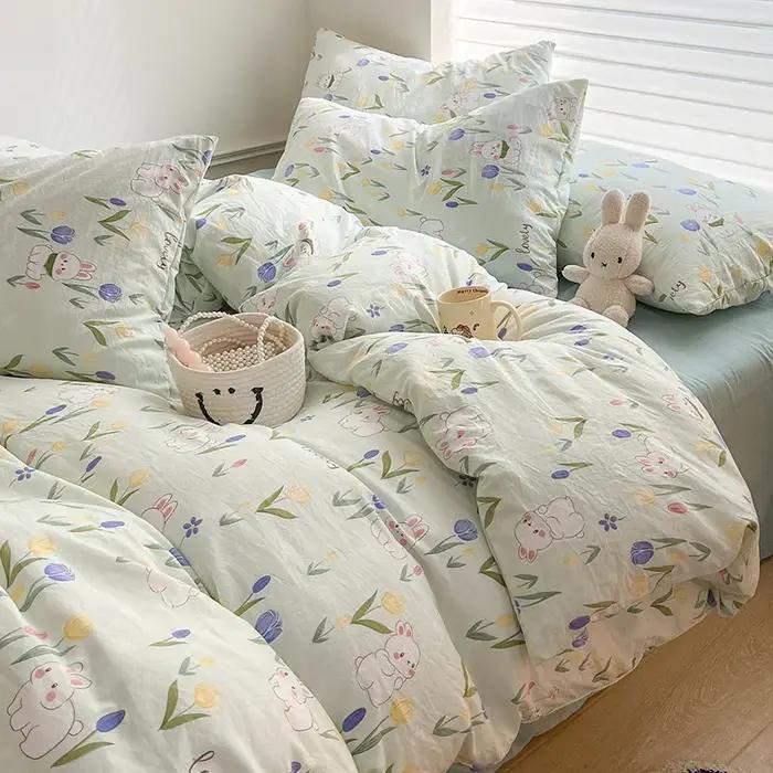 Parure de lit à fleurs pour adultes et enfants, linge de lit simple, double, pleine reine, king size, couette florale, ensembles de lit, DuSALE, Kawaii