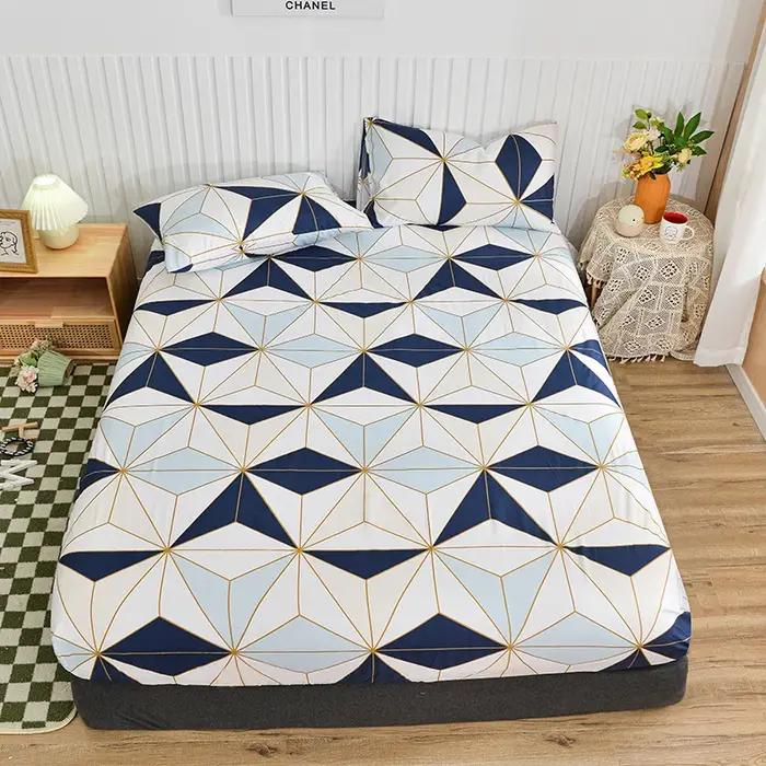 Drap-housse double avec élastique imprimé de fleurs bleues