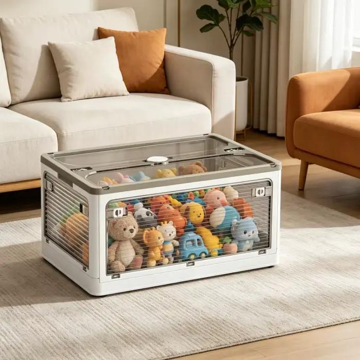 Boîte de rangement pliable pour livres avec cinq compartiments empilables transparents pour vêtements