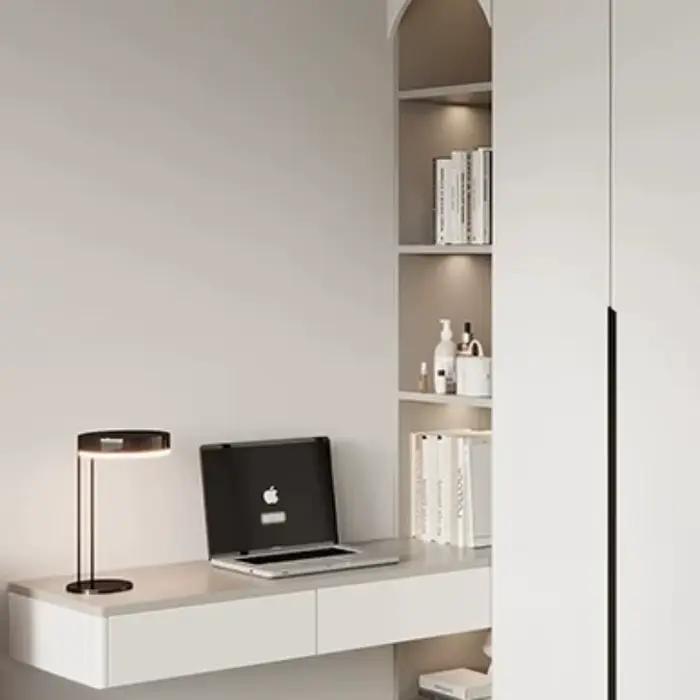 Armoire îlot gain de place avec bibliothèque et bureau intégré pour chambre à coucher