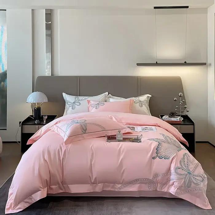 Parure de lit de luxe 100 % coton égyptien avec broderie papillon