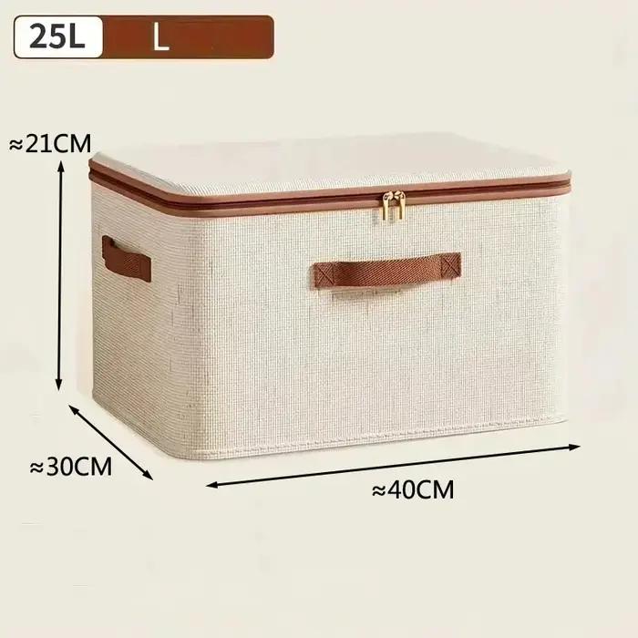 Grande boîte de rangement pour la maison, boîte de rangement robuste en coton et lin avec fermeture éclair et couvercle pour vêtements, jouets, couvertures