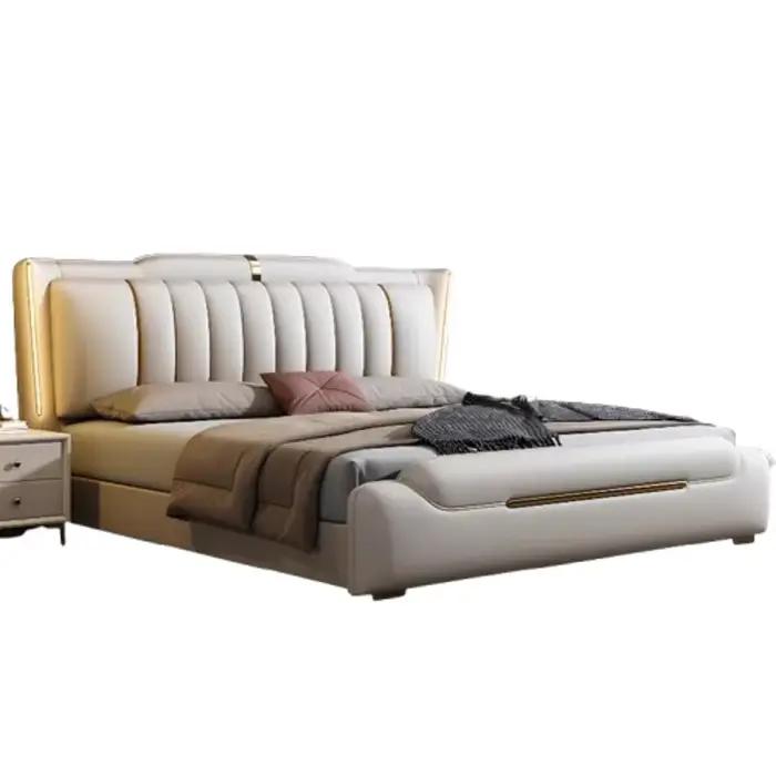 Lit double moderne multifonctionnel avec rangement intégré