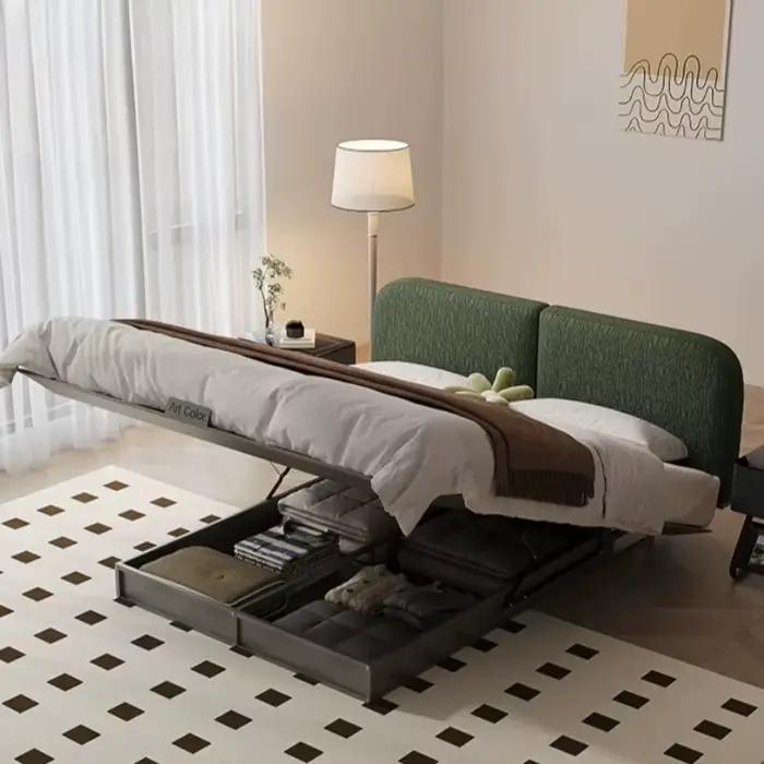 Lit flottant moderne 180x200cm avec rangement intégré, cadre en métal, gain de place, lit double futuriste
