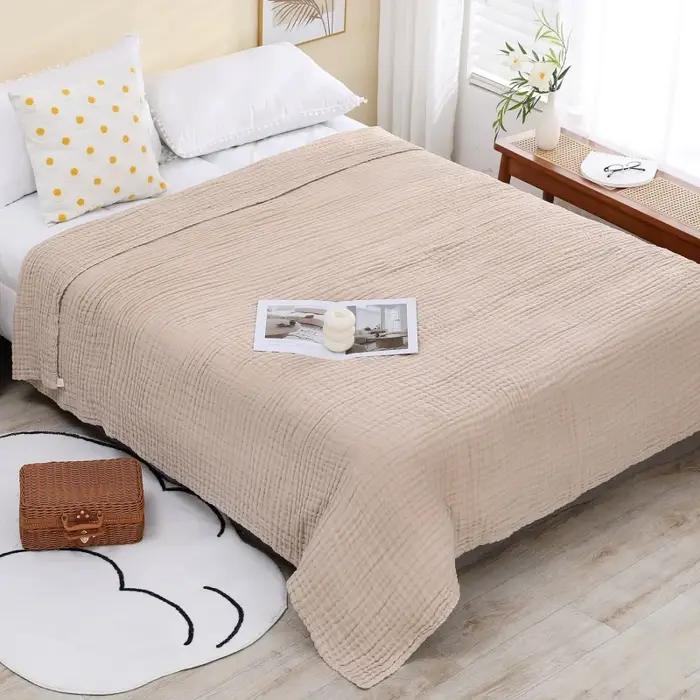 Couverture en pur coton super douce et respirante, en gaze de mousseline six couches, idéale pour l'été, couverture climatisée, couvre-lit ou couvre-canapé (1 pièce)