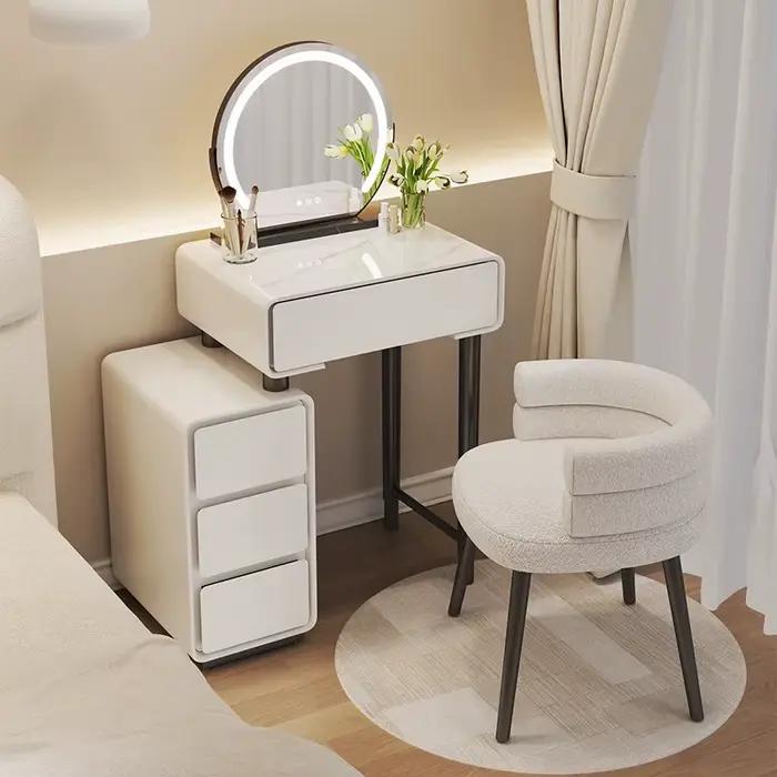 Table de vanité de luxe élégante, gain de place, rangement créatif, commodes esthétiques, tiroirs de