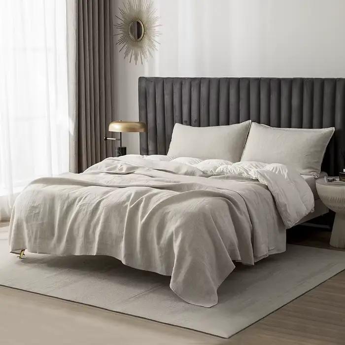 Parure de lit de luxe en lin pur lavé 100 %, tissage uni, motif goutte de pluie à la française, pour maison d'hôtes, dans des couleurs classiques pures