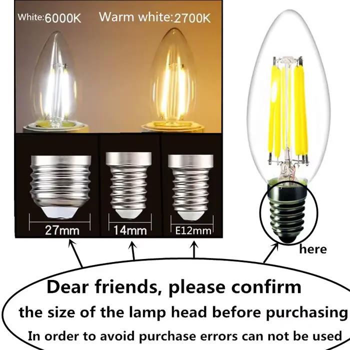 Ampoule LED C35 E14 E12 E27 220V 110V, variable 2W 4W 6W, bougie à économie d'énergie, lumière à Fil