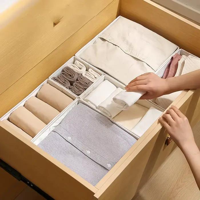 Boîte de rangement en toile pour sous-vêtements et chaussettes organisateur de tiroir et armoire pour garde-robe structurée et élégante