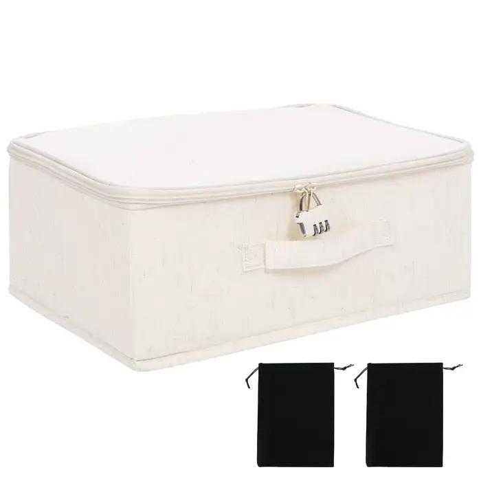 Boîte de rangement verrouillable pour vêtements et jouets, organisateur imperméable en lin grande ca