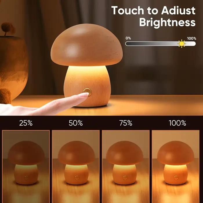 Champignon LED veilleuse réglable en bois chambre lampe de Table de chevet avec interrupteur tactile