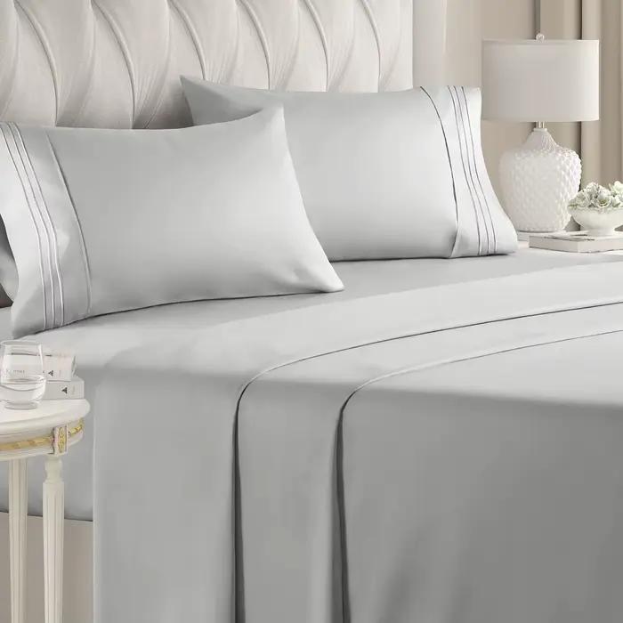 Battilo draps de lit Double 4 pièces ensemble drap plat ajusté avec taie d'oreiller luxe microfibre