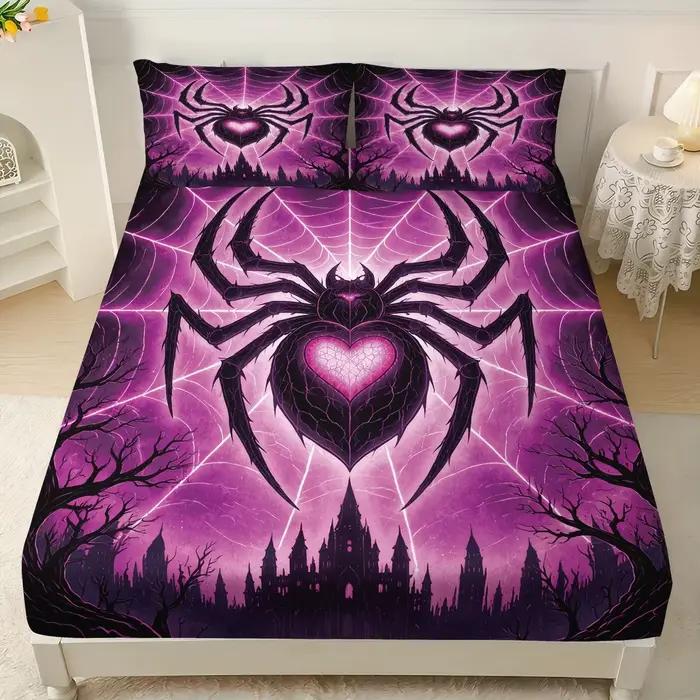 Ensemble de draps de lit sans noyau imprimés d'araignées colorées, 3 pièces, couvre-lit doux multi-spécifications, décoration de chambre à coucher, lavable