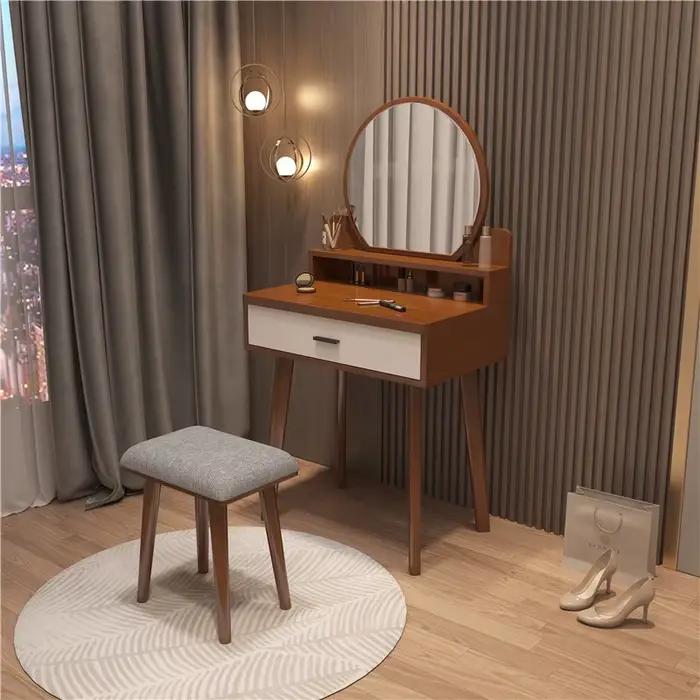 Ensemble de commode de luxe nordique moderne pour chambre à coucher avec tiroir à miroir en bois massif