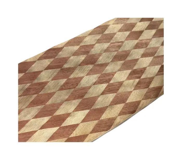 Placage en bois tissé à motifs de diamant 3D en noyer rouge + bois d'olive, taille décorative pour l