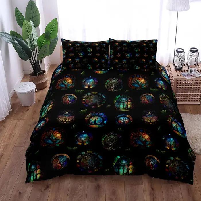 Celestial Yggdrasil-Ensemble de housse de lit en lin pour adultes
