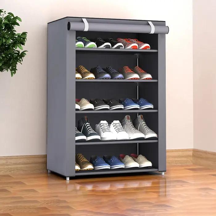 Armoire à chaussures multicouche à 6-10 niveaux avec porte volet roulante anti-poussière