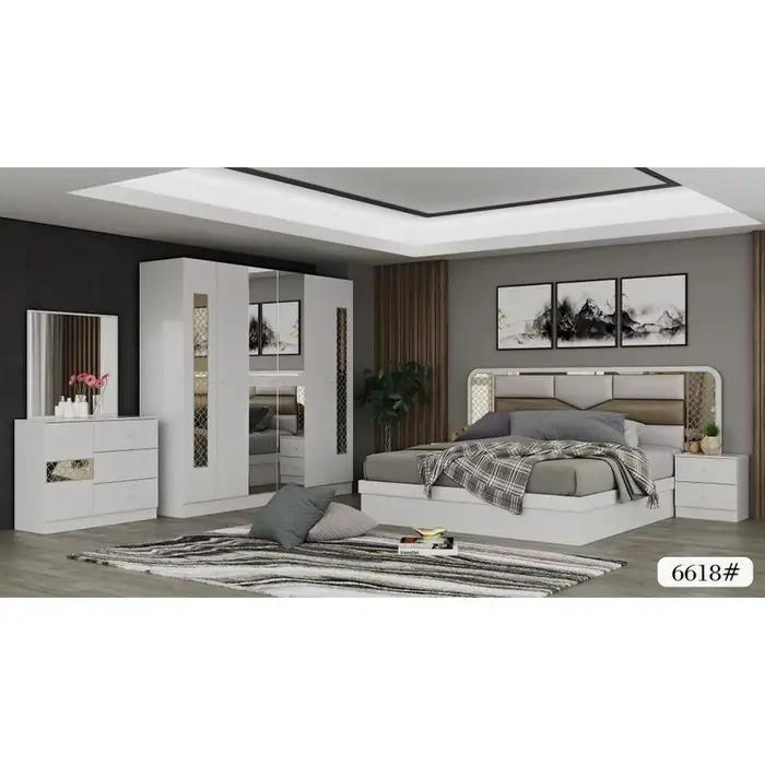 Ensemble de meubles de chambre à coucher moderne MANBAS 6 pièces avec cadre de lit
