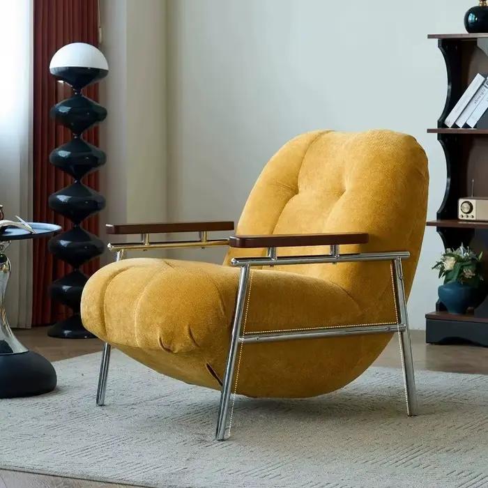 Fauteuil de chambre pour adultes, fauteuil individuel confortable et relaxant pour salon, fauteuil de maquillage jaune, fauteuils de salon, mobilier moderne du milieu du siècle