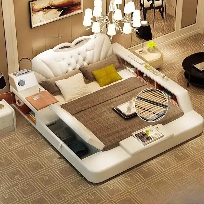 Lit de luxe italien 180x200 avec bibliothèque et tiroirs de rangement