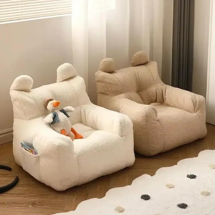 Canapé paresseux pour enfants – Tissu en coton et lin doux avec housse amovible et lavable, parfait