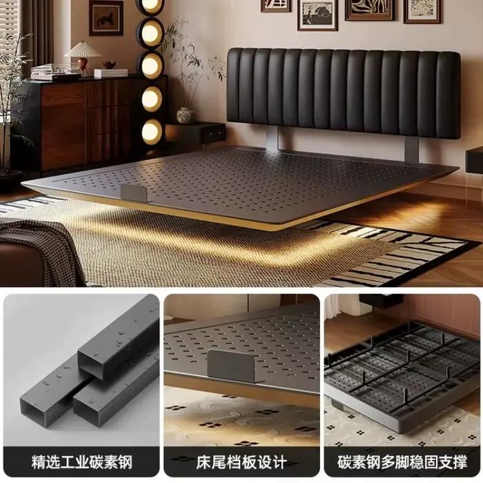 Lit 180x200cm 200x220cm 150x200cm Lit moderne de luxe en cuir haut de gamme avec suspension en acier carbone double pour chambre à coucher et cadres de lit