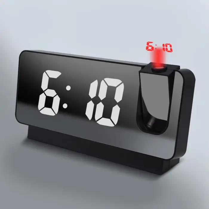1 réveil enfichable à affichage miroir LED, projection de temps, fonction de mémoire de mise hors te
