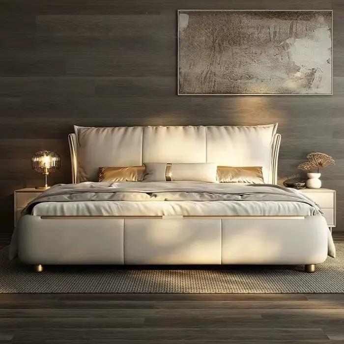 Meubles de chambre à coucher : Cadres de lit double italiens simples, taille Queen, avec dossier sou