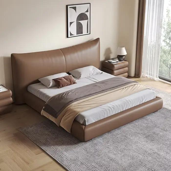 ATUNUS italien minimaliste haut de gamme en cuir de luxe rembourré lit