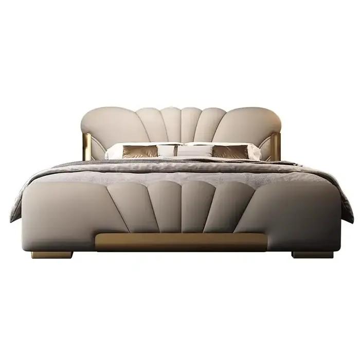 Lit de chambre en cuir Nappa avec dossier souple