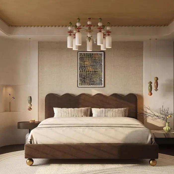 Lit Queen Size en Bois Massif Style Vintage Français