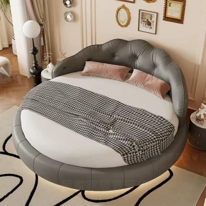 Lit rond de luxe crème avec dossier souple blanc pour 2 personnes