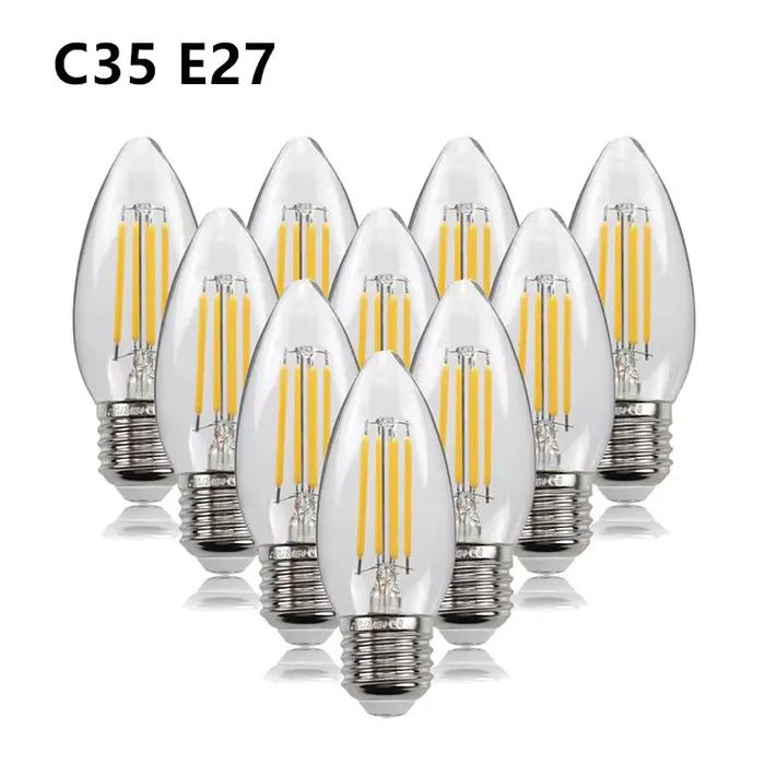 Ampoule LED C35 E14 E12 E27 220V 110V, variable 2W 4W 6W, bougie à économie d'énergie, lumière à Fil