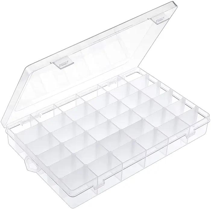 Boîte de rangement en plastique transparent à 36 compartiments avec séparateurs réglables — Idéale p