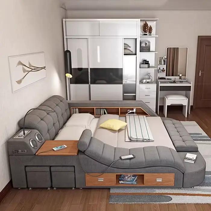 Lit de luxe Queen électronique japonais Tatami rembourrage lit tables de nuit King Size Muebles Para El Hogar meubles de chambre