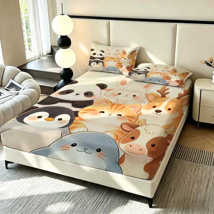 Ensemble de draps de lit imprimés d'animaux mignons de dessin animé