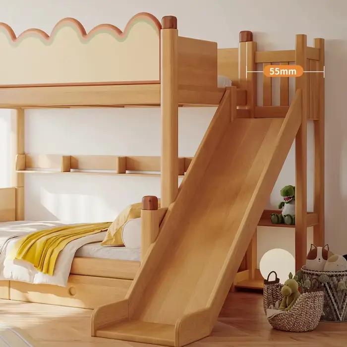 Lit superposé moderne en bois massif gris pour enfants, cadre de lit double, vente chaude, mobilier de chambre et de dortoir pour enfants