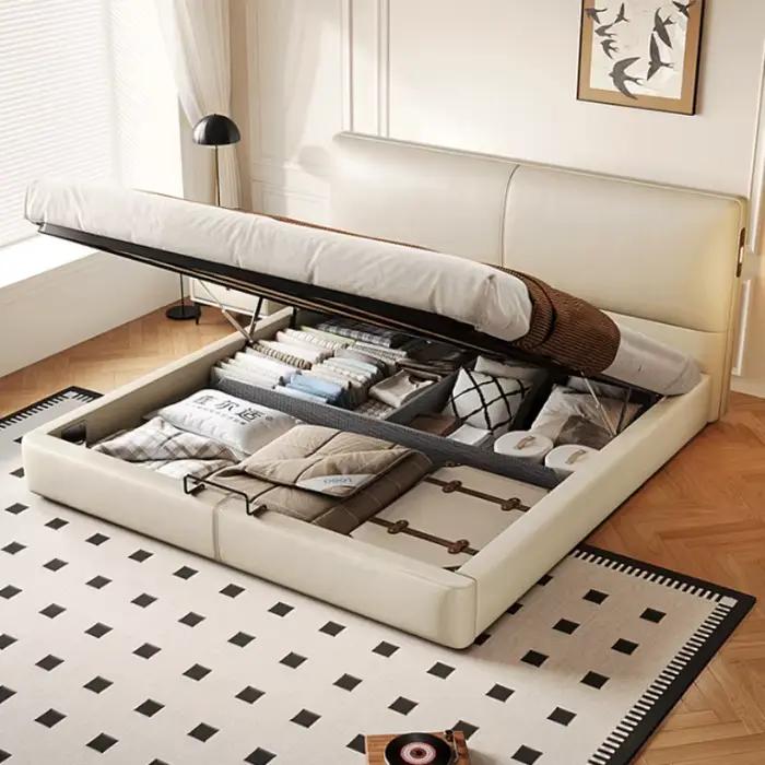 Lit Moderne Tendance pour 2 Personnes avec Tête de Lit en Cuir Pleine Fleur