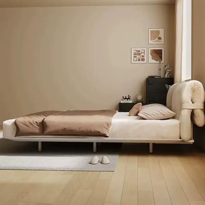 Lit double moderne de luxe 180x200cm avec suspension en acier carbone