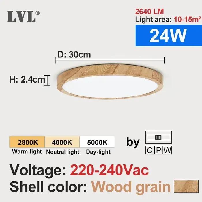 LVL LED plafonnier Grain de bois et blanc 3 en 1 couleurs d'éclairage éclairage domestique cuisine chambre salle de bain